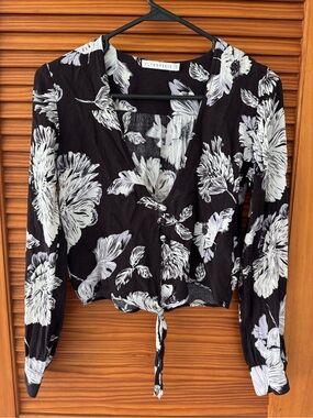 Flynn Skye Black & White Floral Tie-Front Blouse